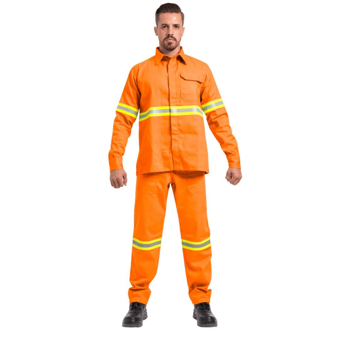 Uniforme laranja de alta visibilidade para eletricista – NR10 e CA aprovado